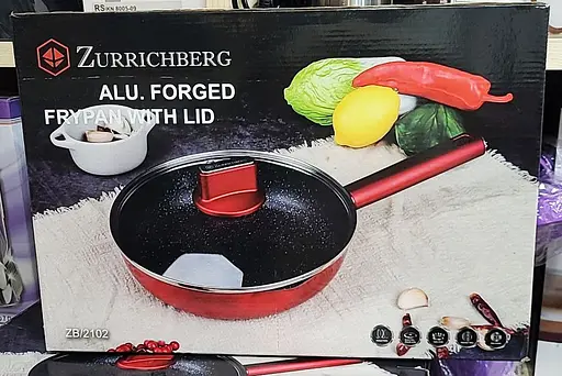 Сковорода з кришкою Zurrichberg ZB/2102 20 см з мармуровим покриттям з бакелітовою ручкою Червоний - фото 5