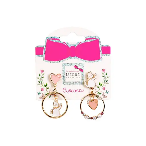 Детские серьги Fashion Кошки T24633 розовые