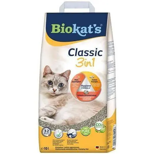 Наполнитель Biokats Classic 3in1 для кошачьего туалета бентонитовый 10 л - фото 1