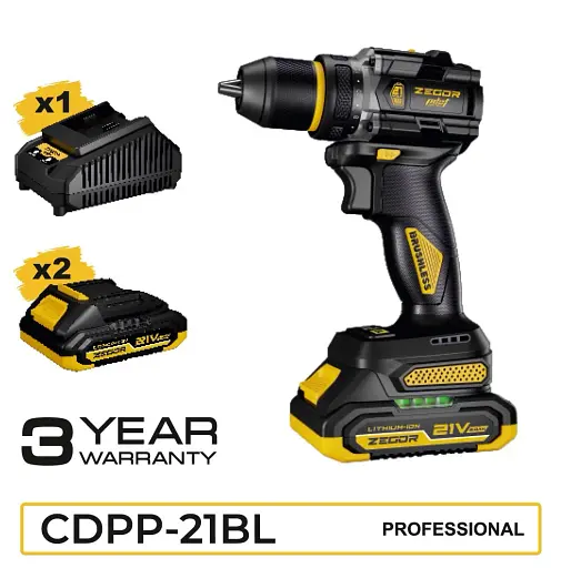 Шуруповерт профессиональный бесщеточный аккумуляторный Zegor CDPP-21BL/21В/70 Нм/две скорости/2 батареи 21В 2Ач/реверс/подсветка/кейс - фото 11