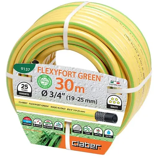 Шланг поливочный 3/4" 30м Flexyfort Green, желтый с зеленой полосой.