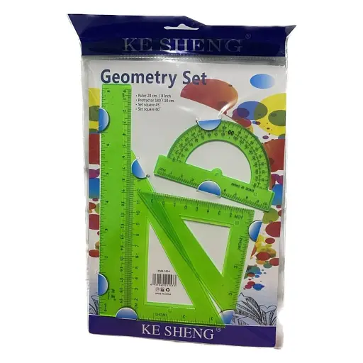 Набір лінійок 4 шт (лінійка 20 см, 2 трикутники, транспортир) пластик (В асортименті)