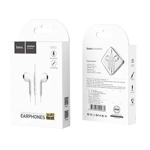 Провідні навушники Hoco M55, 3.5mm, 1.2m, Білий - фото 4