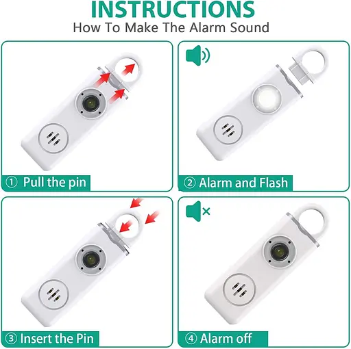 Персональная сигнализация ORIA для пожилых женщин, громкая сирена 130 дБ со светодиодным стробоскопом и карабином, поддерживает USB - фото 3