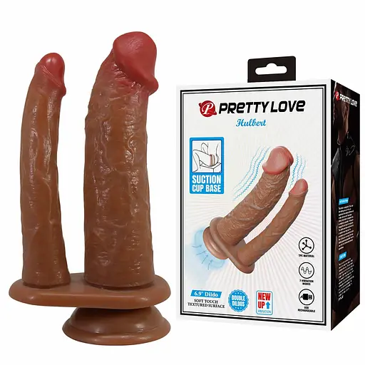Подвійний фалоімітатор з вібрацією Pretty Love Hulbert, 20 см (коричневий) - фото 7