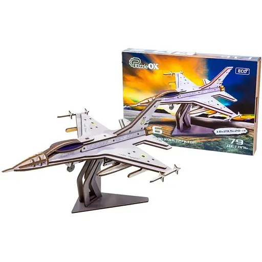 Деревянный 3D конструктор F16 PuzzleOk Арт-26913 79 деталей - фото 1