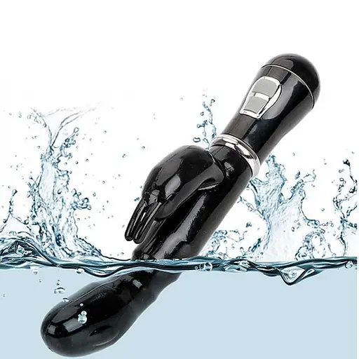 Вібратор кролик з вушками комбінований 26 см USB для жінок чорний - фото 2