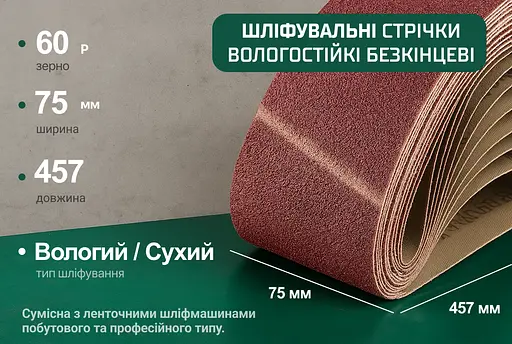 Стрічка шліфувальна нескінченна Alloid Building Tools зерно 60 75х457 мм 10 шт. (SB-457060) - фото 5