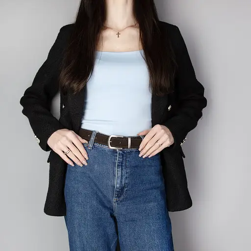 Ремень женский замшевый JK-3049 коричневый с серебряной пряжкой (115 см) - фото 2