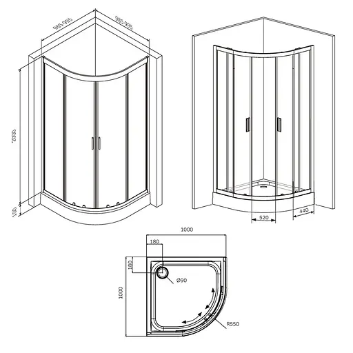 Душевая кабина AM.PM Gem 1/4 Round W90UG-401-100100-BT - фото 8