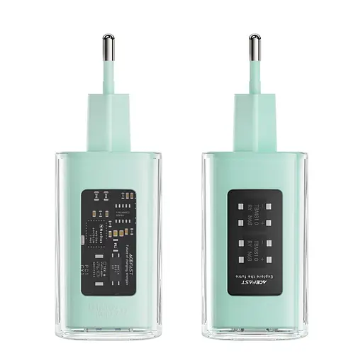 Мережевий зарядний пристрій Acefast A45 USB/2 Type-C QC PD PD65W GaN бірюзовий - фото 5