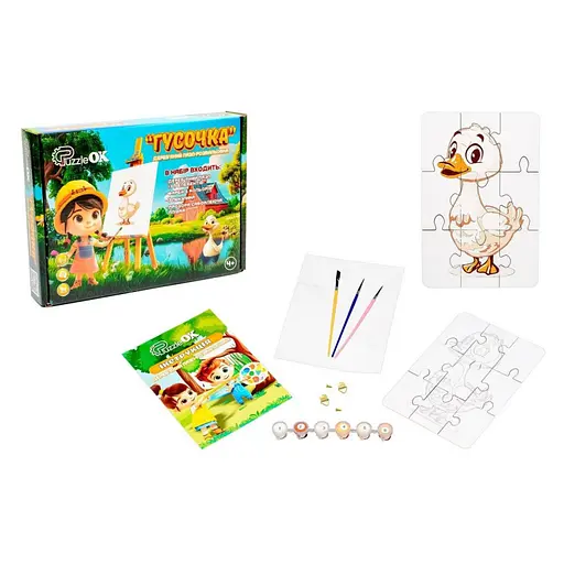 Деревянный пазл-раскраска А5 "Гусочка" PuzzleOK Puz-22937 кисточка, краски, клейкая пленка - фото 2