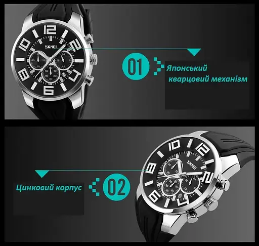 Чоловічий класичний наручний годинник Skmei 9128 (Чорний з чорним циферблатом) - фото 8