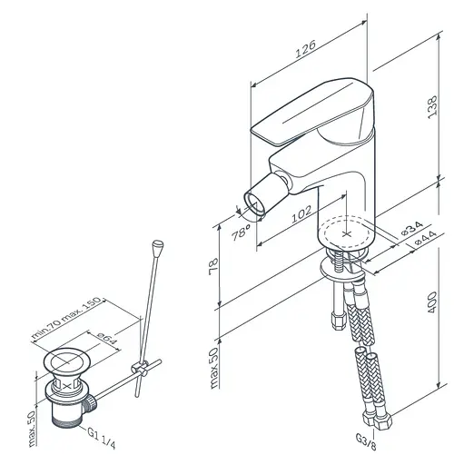 Смеситель для биде Am.Pm Gem с донным клапаном хром F90E83100 Хром - фото 7