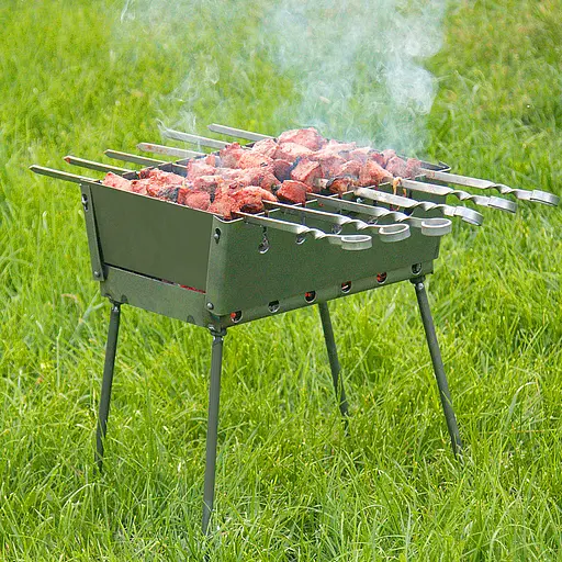 Розкладний розбірний мангал валіза дворівневий на 6 шампурів, Wood&Steel Чорний 82021 - фото 2