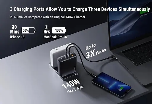 Зарядное устройство адаптер питания Voltme 140W GaN V1152 черный (вилка EU) - фото 7