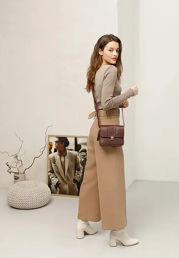 Шкіряна жіноча бохо-сумка Лілу бордова Krast - фото 6