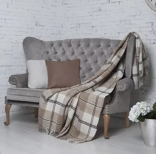 Плед вовняний Vladi Ельф 200х220 світло-бежево-коричневий - фото 1