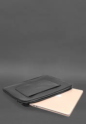 Кожаный чехол BlankNote для ноутбука на молнии с хлястиком и карманом Черный - фото 5