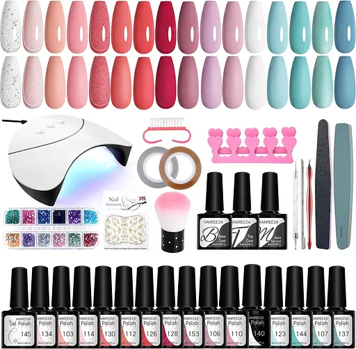 Набір гель-лаків для нігтів VANREESA 16 кольорів з УФ-лампою для нігтів - фото 8