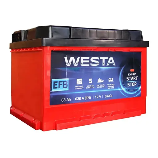 Акумулятор автомобільний Westa 6CT-63 А (1) RED EFB
