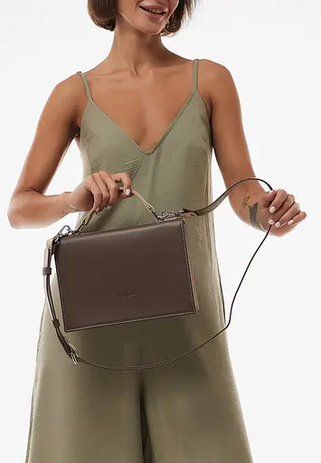 Жіноча шкіряна сумка Grace темно-бежевий/бежевий - фото 5