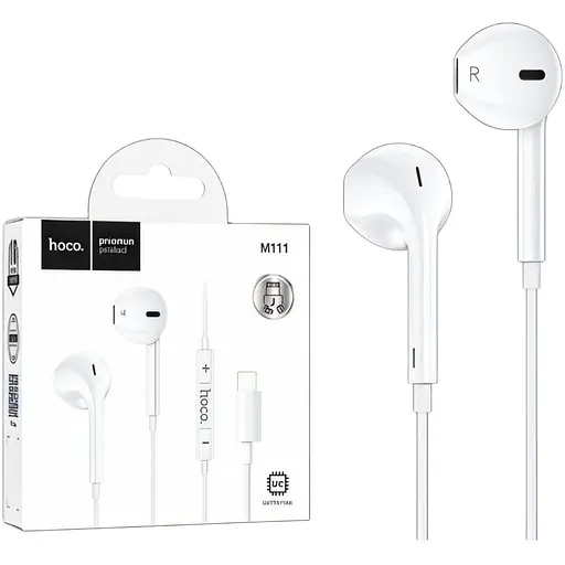 Навушники HiFi Hoco M111, вкладачі, 14 мм динамік білі
