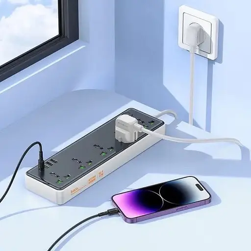 Подовжувач мережі Hoco AC13A на 5 розеток 3USB/1Type-C 10A 250V 1.5 м 2500W чорний - фото 5