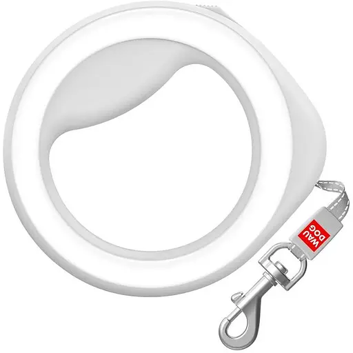 Повідець-рулетка для собак Waudog R-leash, кругла, XS-M, до 40 кг, 2,9 м, світловідбиваюча стрічка білий