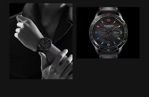 Безель ATR і шкіряний ремінець Sikai для смартгодинника Xiaomi Watch S3/S4 Black-rainbow - фото 10