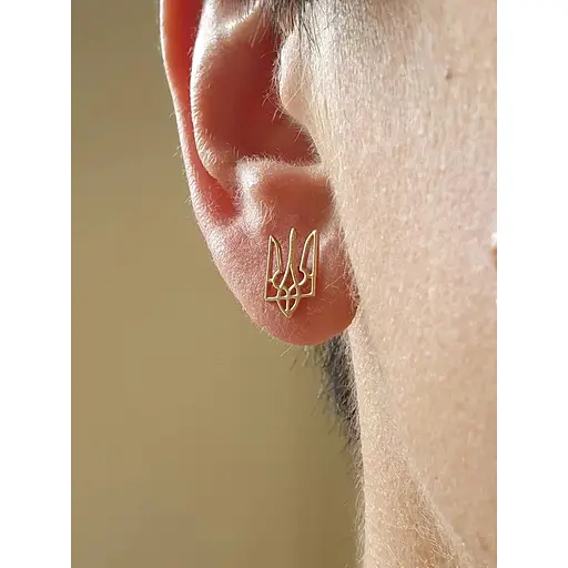 Золоті сережки-пуссети Всесвіт Тризуб. 20703100 - фото 2