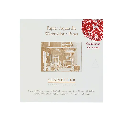 Склейка для акварели Sennelier, 20 листов, горячее прессование, 300 г/м, 20x20 см.