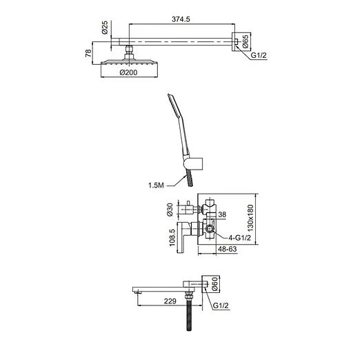 Душевая система скрытого монтажа Koer KI-66015-02 KR4785, Нержавеющая сталь - фото 2