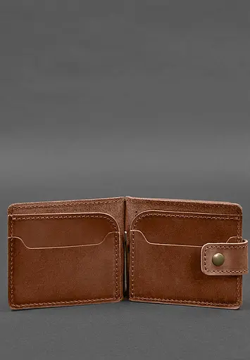 Кожаный портмоне 13.1 зажим с хлястиком светло-коричневый Crazy Horse - фото 4