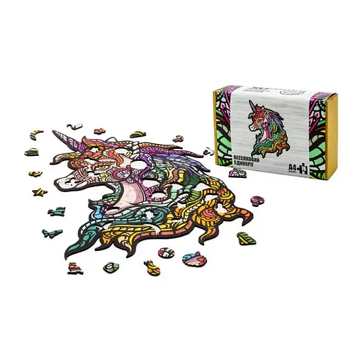 Фігурний деревяний пазл A4 Веселковий Єдиноріг PuzzleOK PuzA4-00701, 76 деталей - фото 2