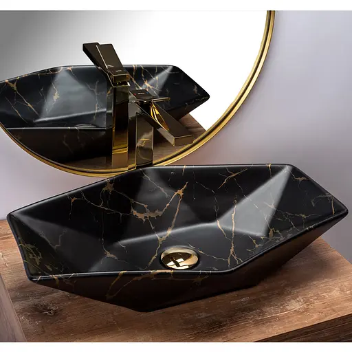 Умивальник Rea Vegas marble black mat накладний чорний REA-U0994, Чорний матовий - фото 4