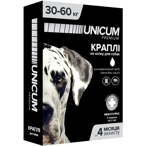 Капли Unicum Рremium от блох и клещей для собак 30-60 кг 3 пипетки (UN-054)