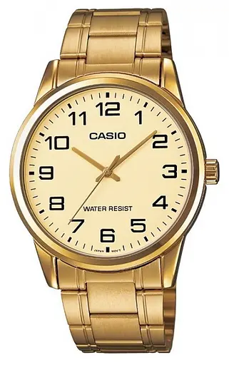 Наручні годинники чоловічі позолочені кварцові японські оригінал Casio MTP-V001G-9BUDF (модуль №5361)