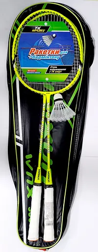 Бадмінтон C 44600 TK Sport, воланчик та 2 ракетки в чохлі (6900067446008) Лимонний - фото 1