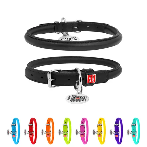 Ошейник для собак кожаный Waudog Glamour с QR-паспортом круглый Д 13 мм Д 45-53 см черный - фото 2