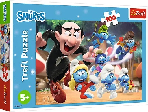 Набір Пазли - (100 елм.) - "Навчання тата Смурфа"/Trefl - фото 1
