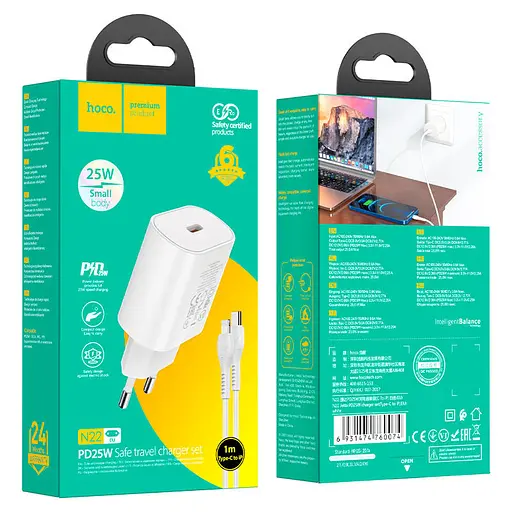 МЗП Hoco N22 Jetta PD25W (1USB-C) + кабель Type-C to Lightning Білий - фото 6