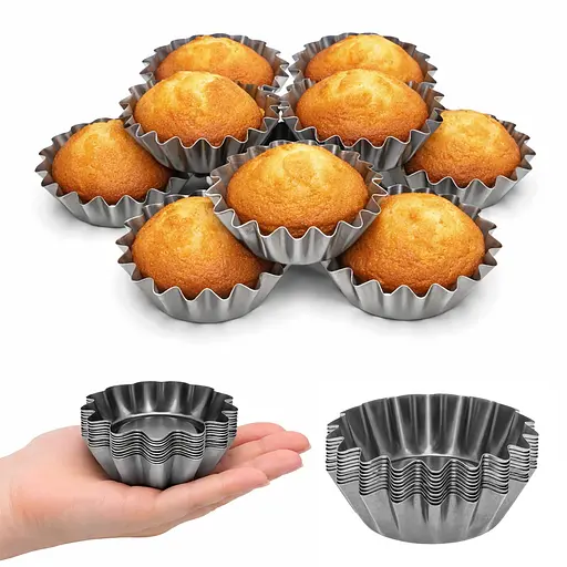 Формочки темные стальные для выпечки корзинок кексов и тарталеток Ø верх 8.5, низ 5, высота 3 см (набор из 10 штук) 88008 - фото 1