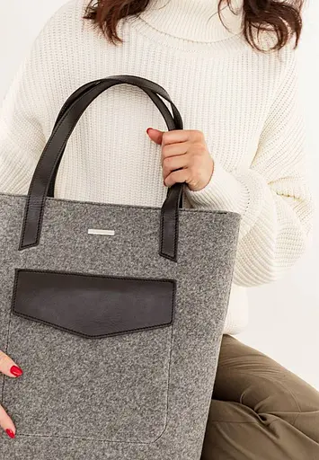Фетрова жіноча сумка Шоппер D.D. з шкіряними чорними вставками - фото 10