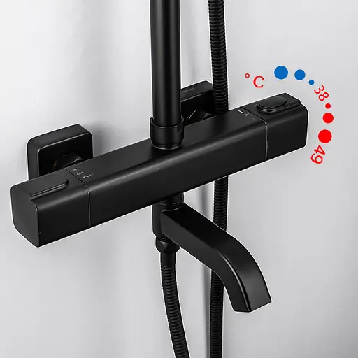 Душова система з термостатом Gappo G2491-6, вилив - перемикач на лійку, Чорний матовий - фото 3