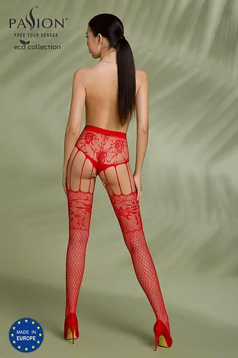 Эротические колготки-бодистокинг Passion ECO S004 red закрытые трусики декор подвязки One size - фото 4