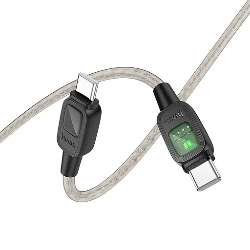 Дата кабель Hoco U124 Stone silicone power-off 60W Type-C to Type-C (1.2m) Black - фото 3