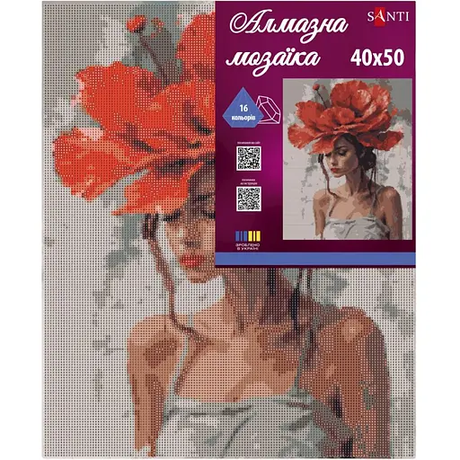 Алмазная мозаика Santi Девушка с красным цветком 40х50 см на подрамнике (956045) - фото 2