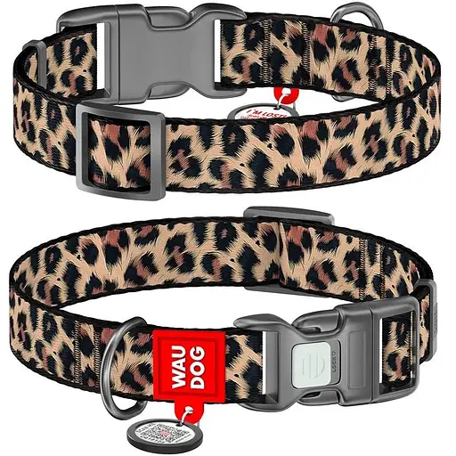 Нашийник для собак нейлоновий WAUDOG Nylon з QR паспортом малюнок Леопард пластиковий фастекс L Ш 25 мм Дов 33-49 см - фото 2