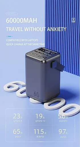 Універсальна мобільна батарея Powerbank 02 Project 60000 мАг 66Вт із швидкою зарядкою та ліхтариком Black - фото 7